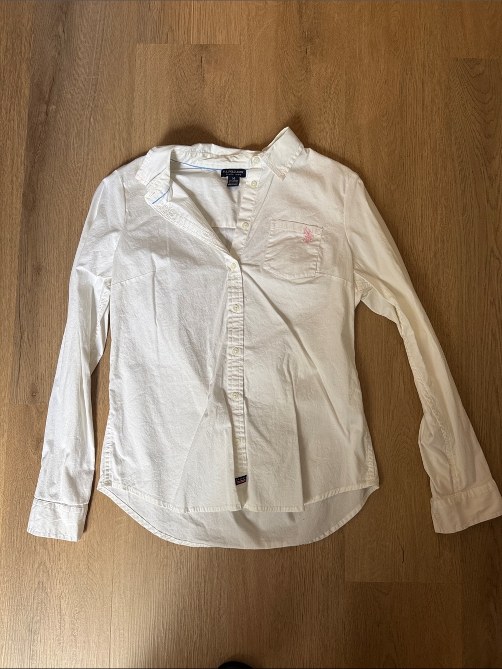 U.S. Polo Assn. White Button-Down Shirt with Pink Logo